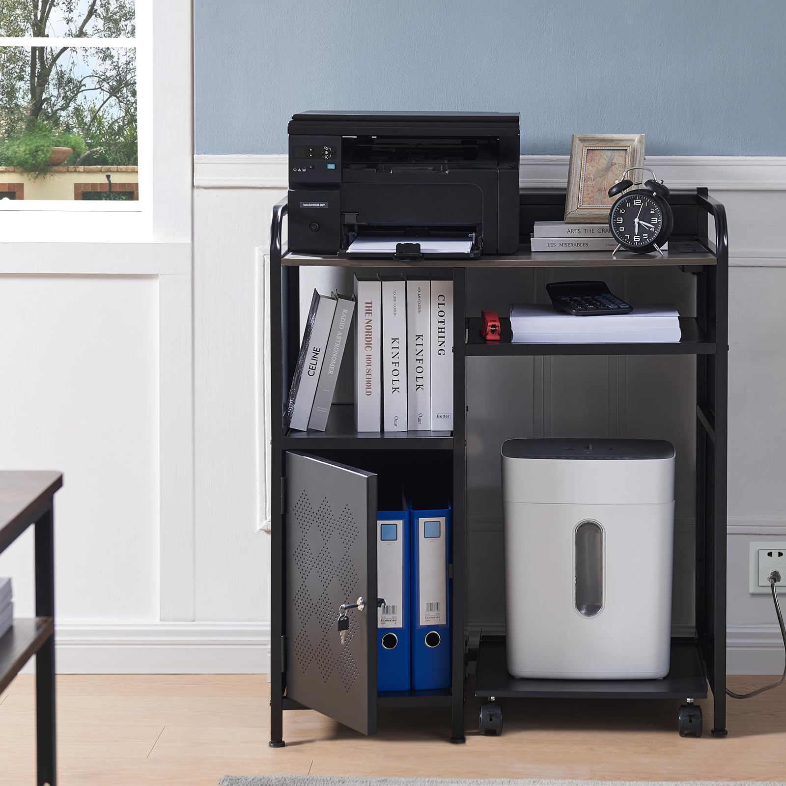 Large Printer Stand with Storage and Charging Port