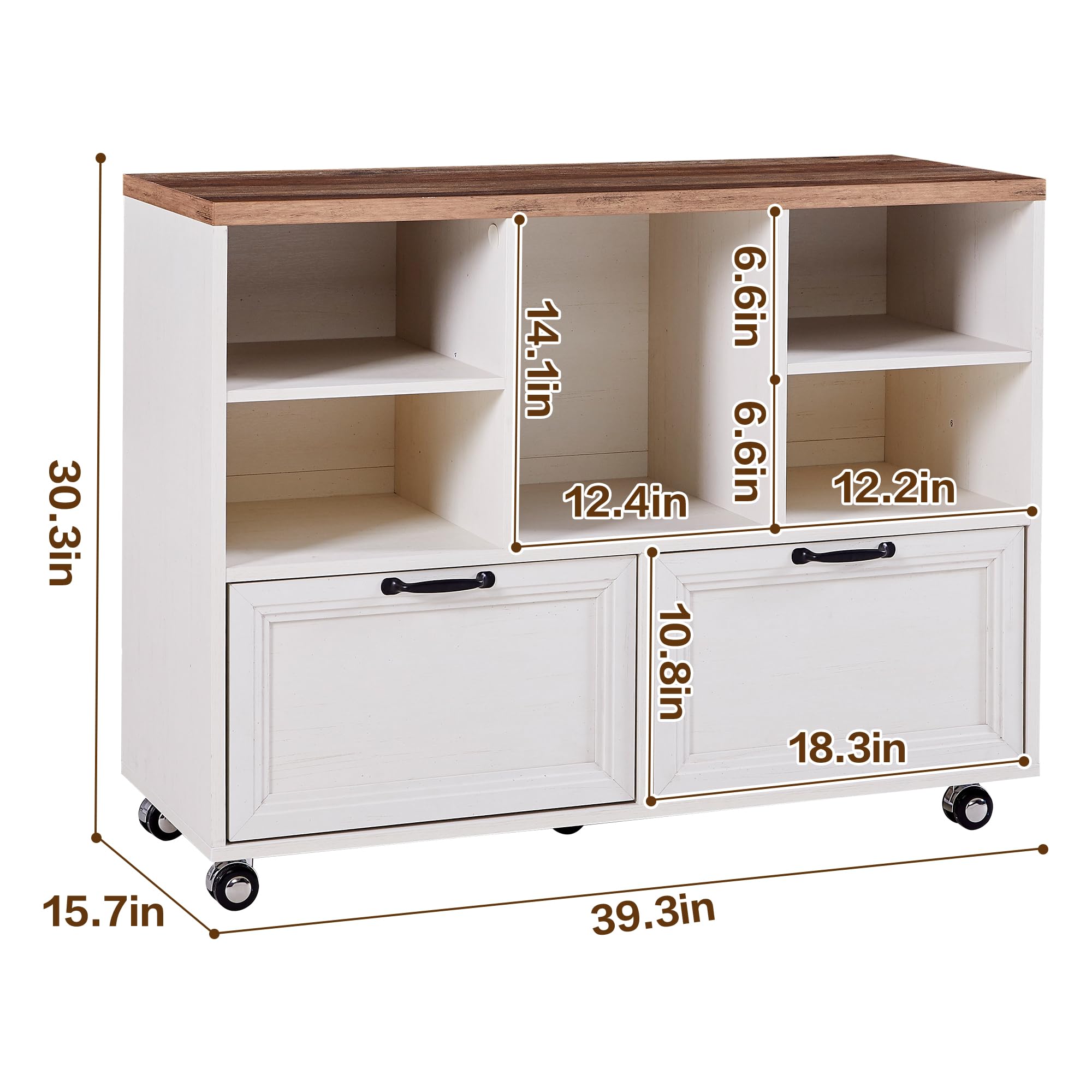 Farmhouse Wood File Cabinet with Wheels