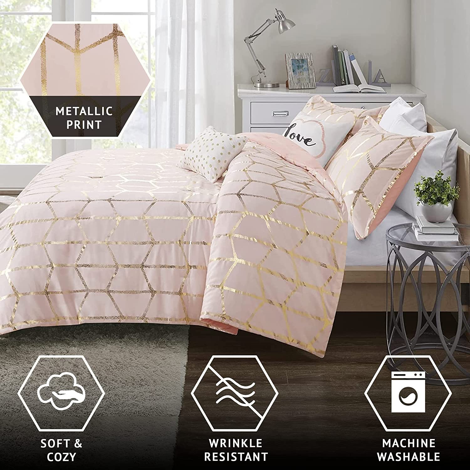 Geometric Metallic Comforter Set Full/Queen