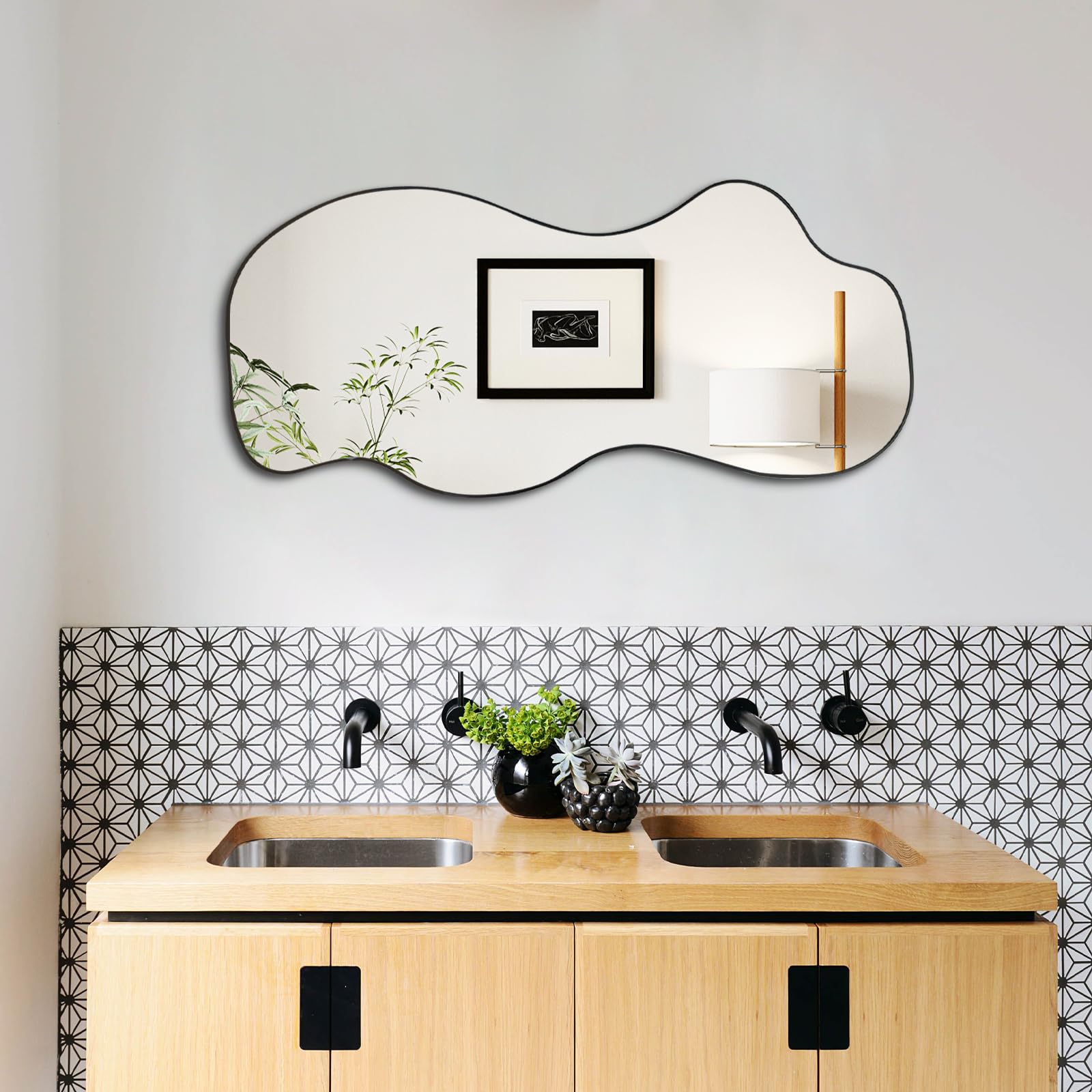 Irregular Asymmetrical Wall Mirror 47x21.6 Black