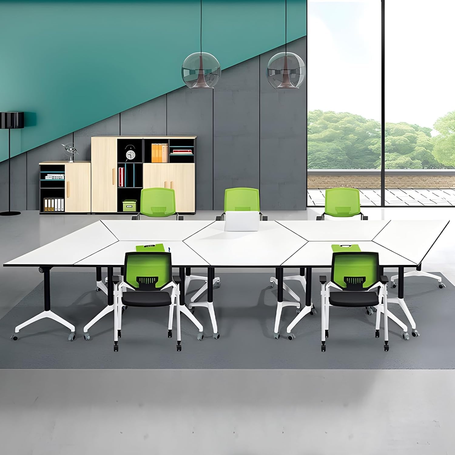 Folding Trapezoidal Conference Tables with Wheels - 8 Pack