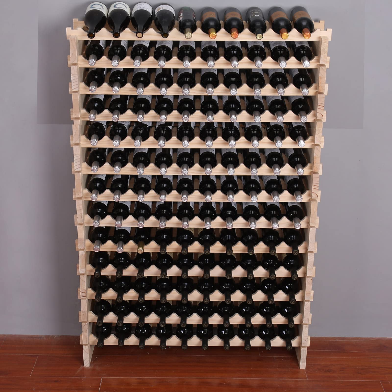 120-Bottle Pine Wood Wine Rack Freestanding Floor Storage