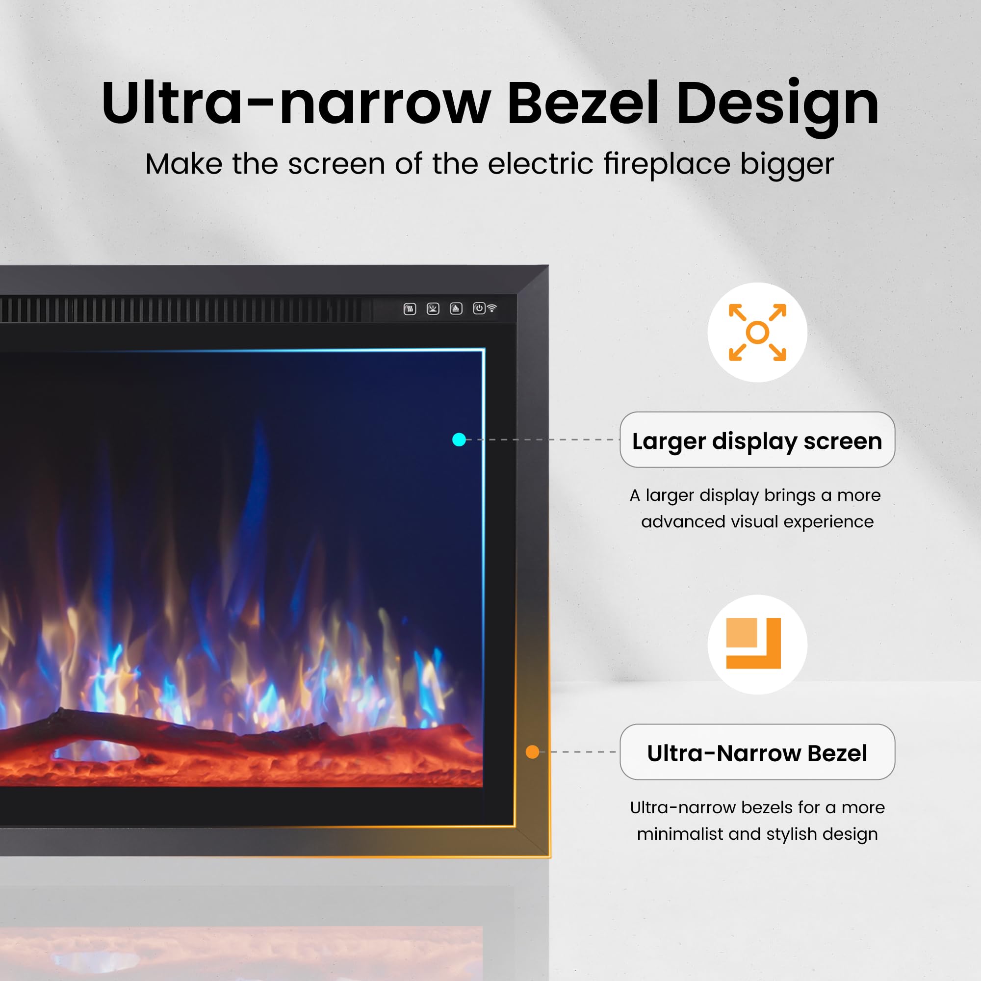 72" Electric Fireplace Wall Mounted with Remote Control