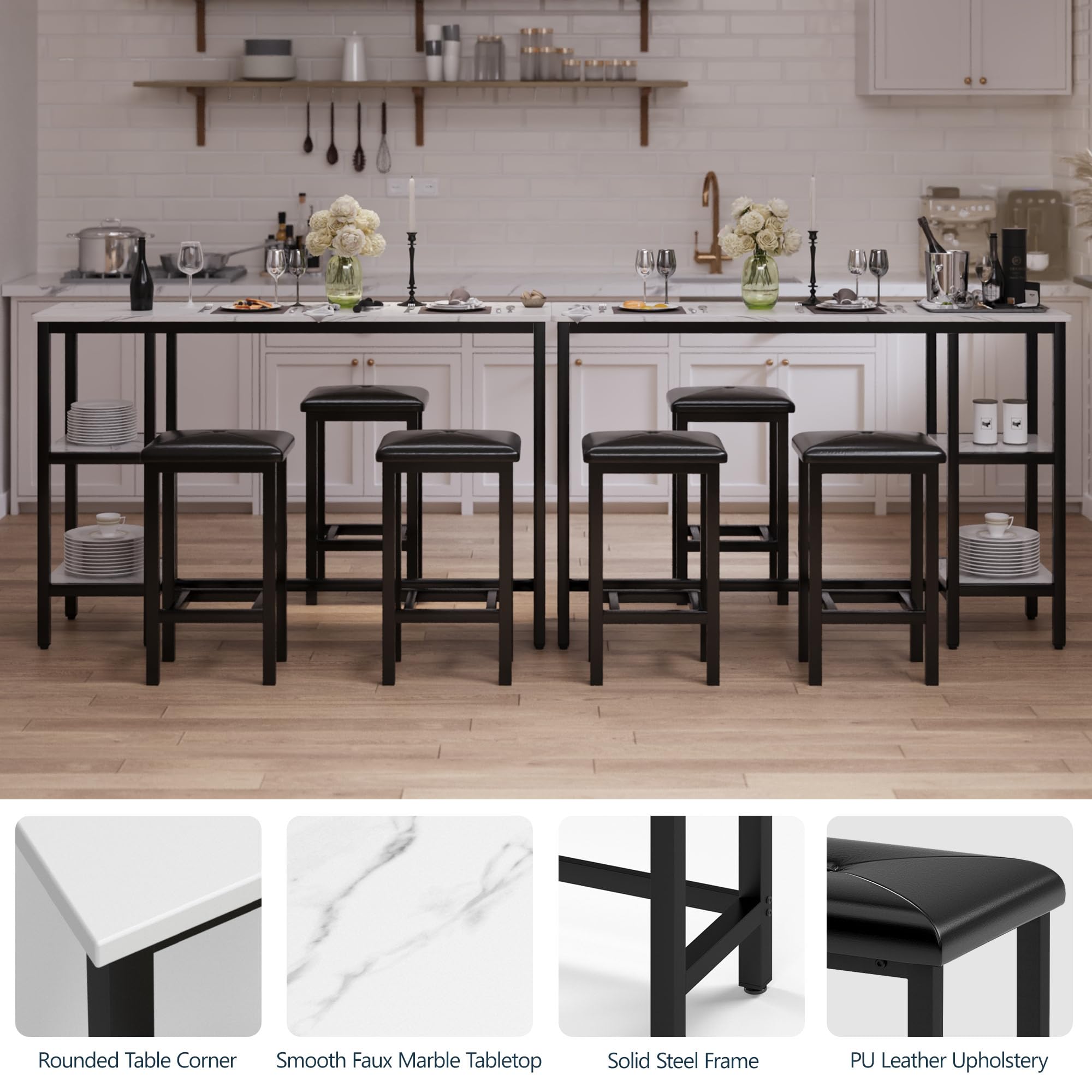 Counter Height Bar Table Set with 3 Stools