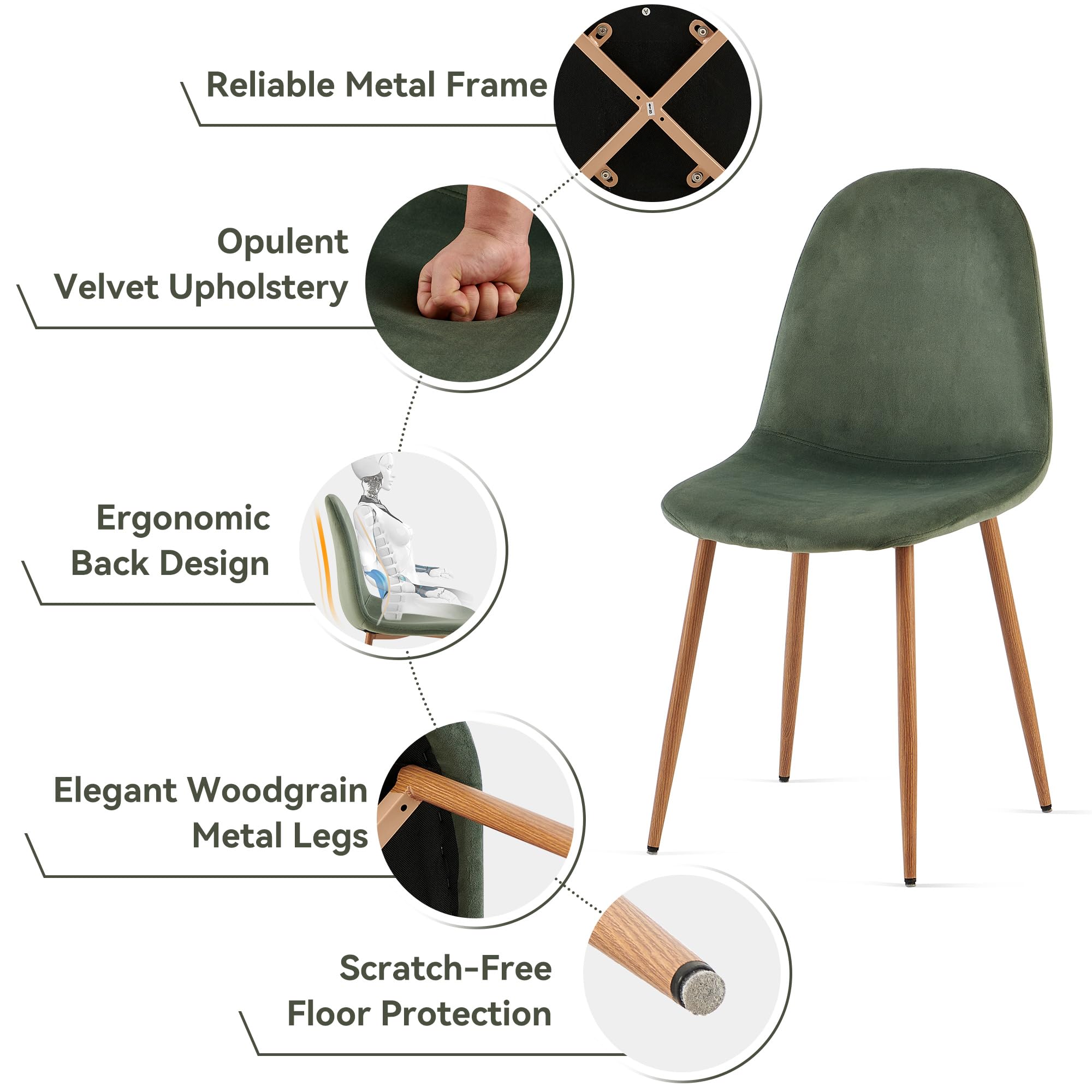 Mid Century Modern Velvet Dining Chairs Set of 4