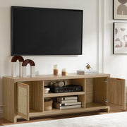 TV Stand with Rattan Doors for 50-65 Inch TVs
