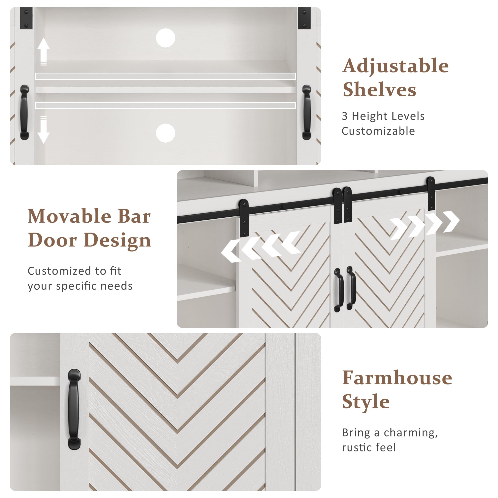 Modern Farmhouse TV Stand with Sliding Barn Doors - 65 Inch