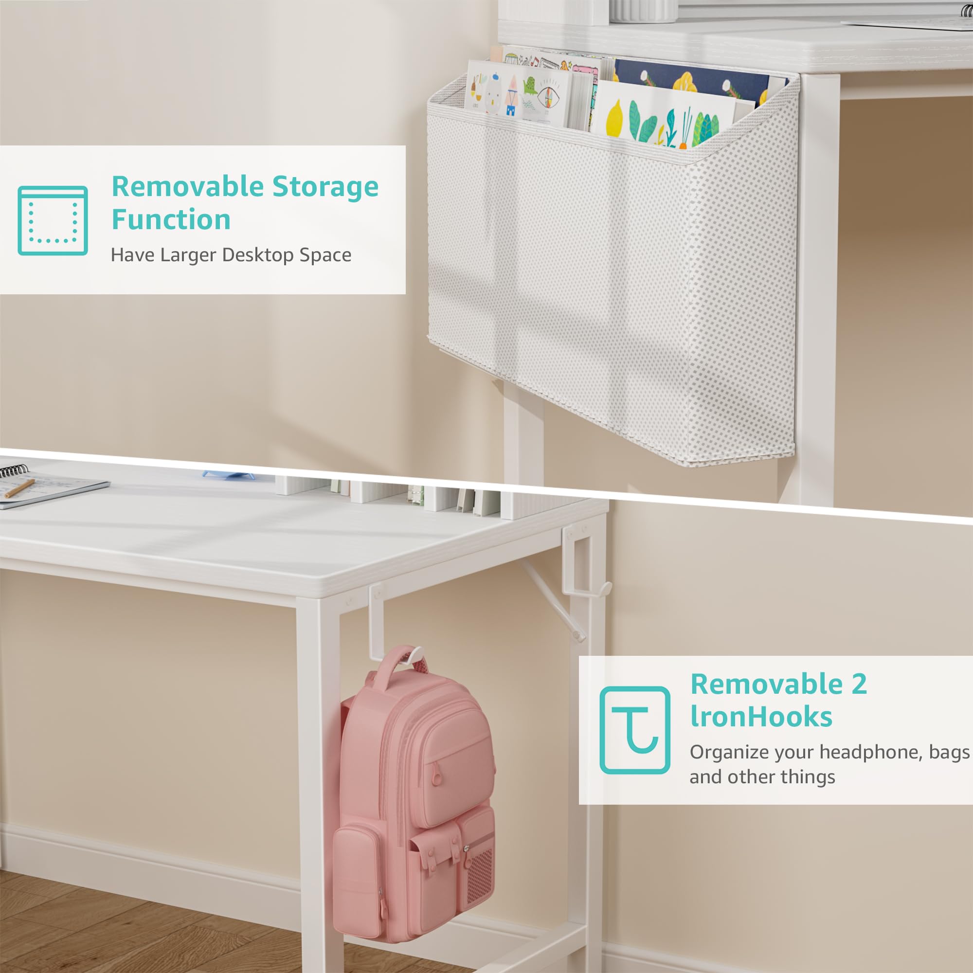 Kids Desk and Chair Set with Hutch and Pegboard