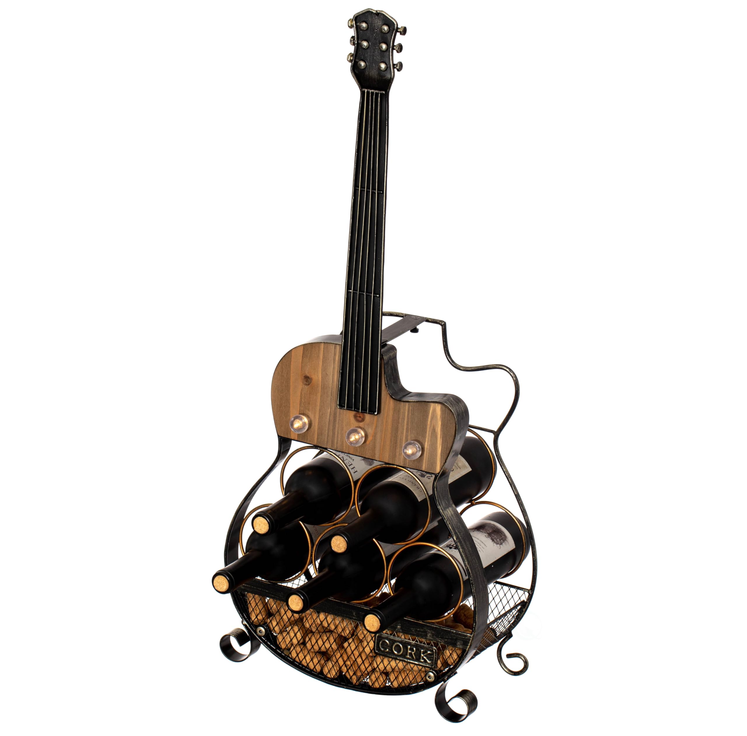 Guitar Wine Rack 5-Bottle LED Freestanding