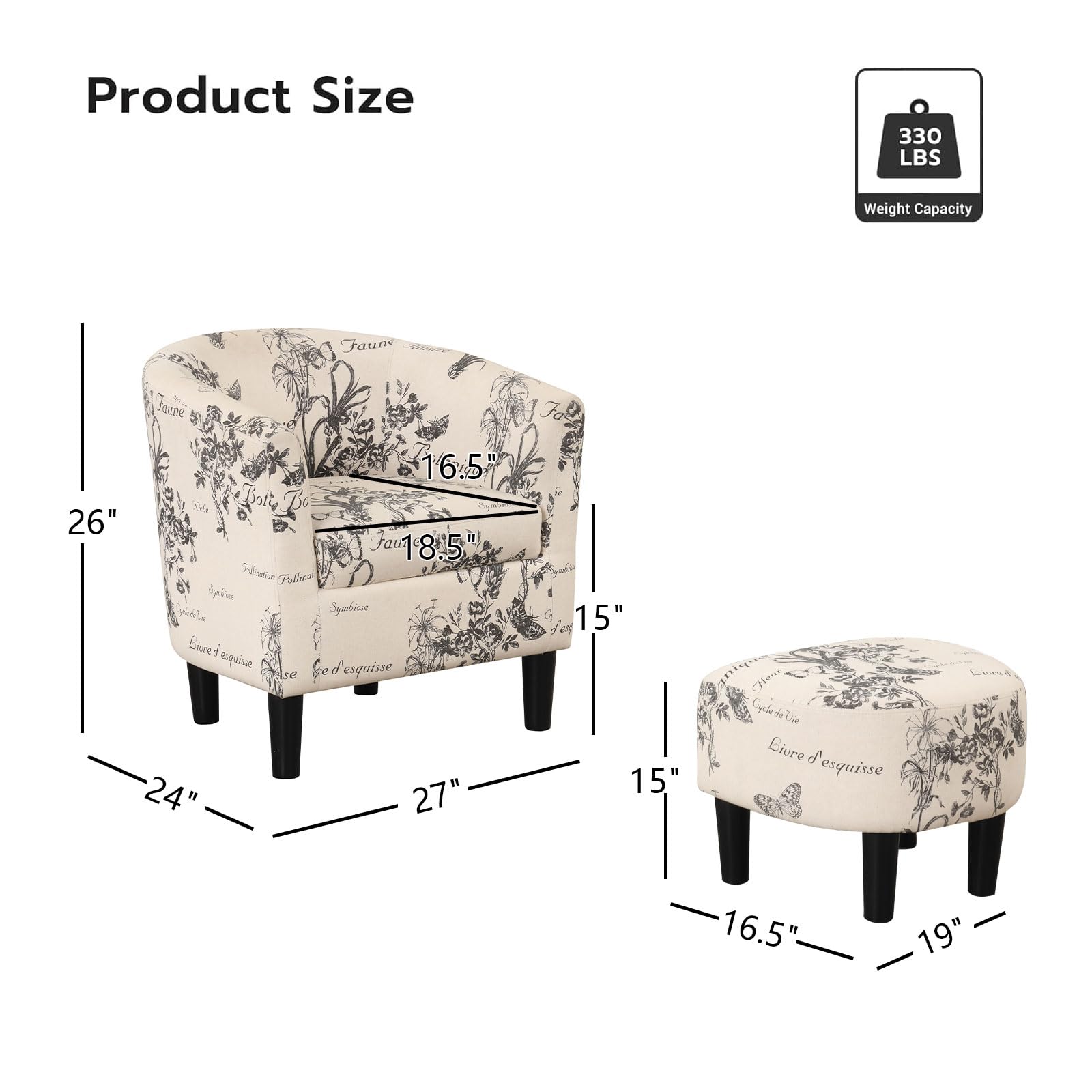 Floral Accent Chair with Ottoman