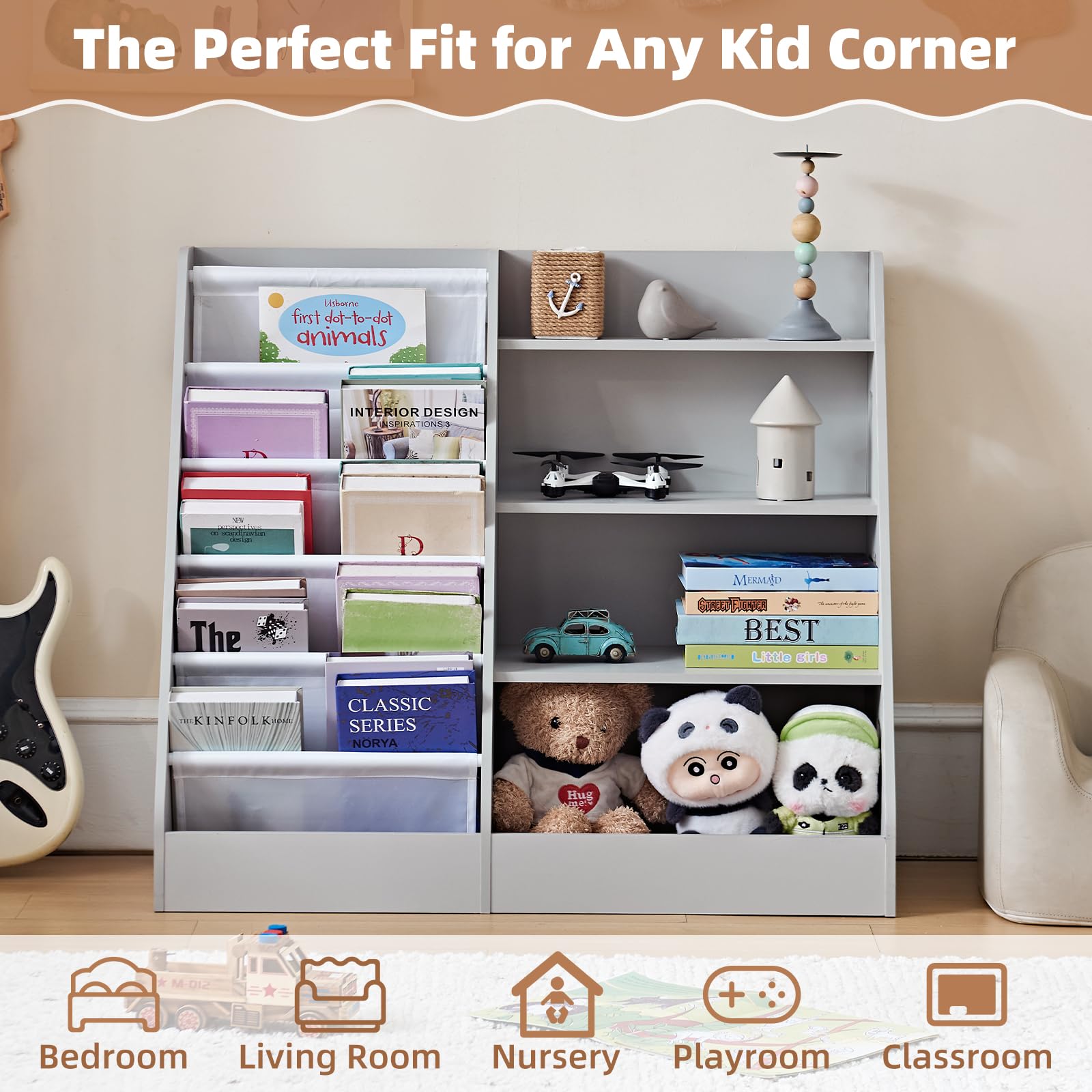 4 Tier Kids Bookshelf with Storage Organizer