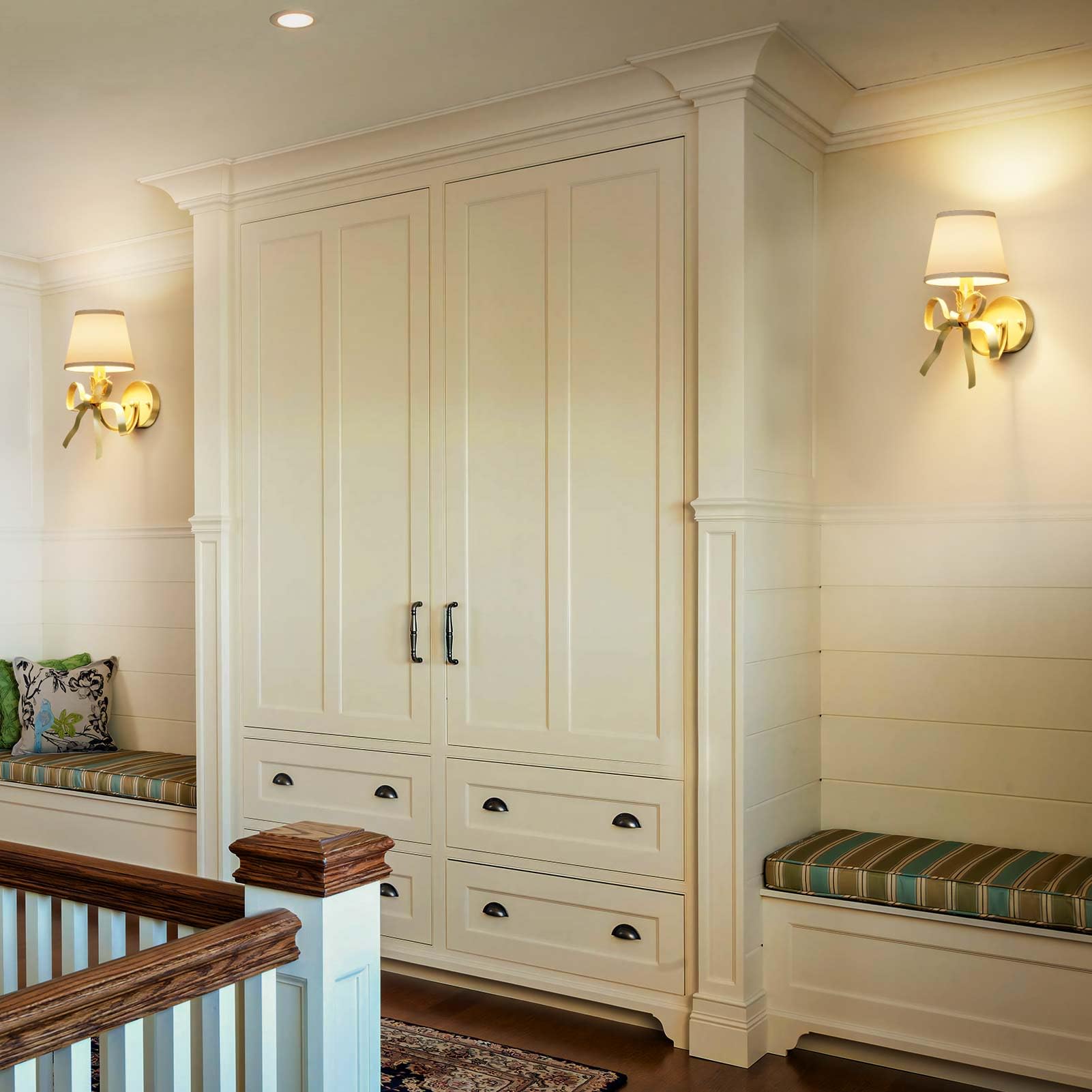 Gold Bow Wall Sconces Set of 2 with White Fabric Shades