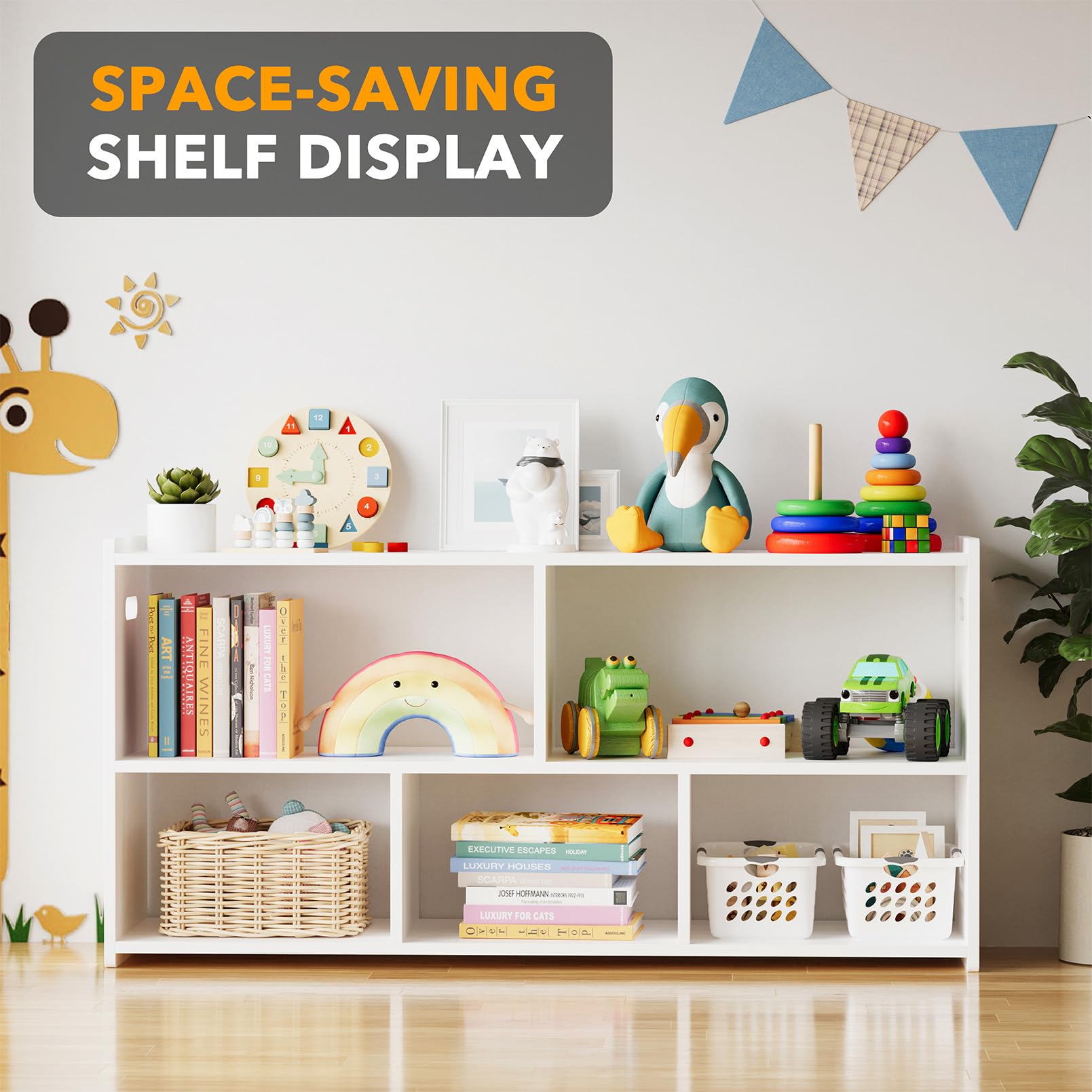 5-Compartment Montessori Bookshelf for Kids