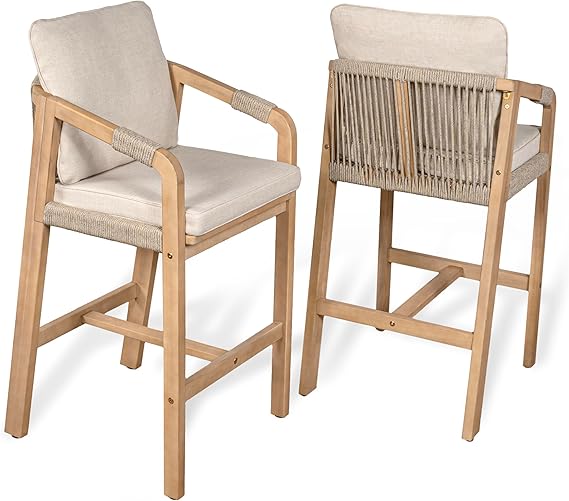 Porto Outdoor Bar Stool with Cushions and Armrests (Set of 2)