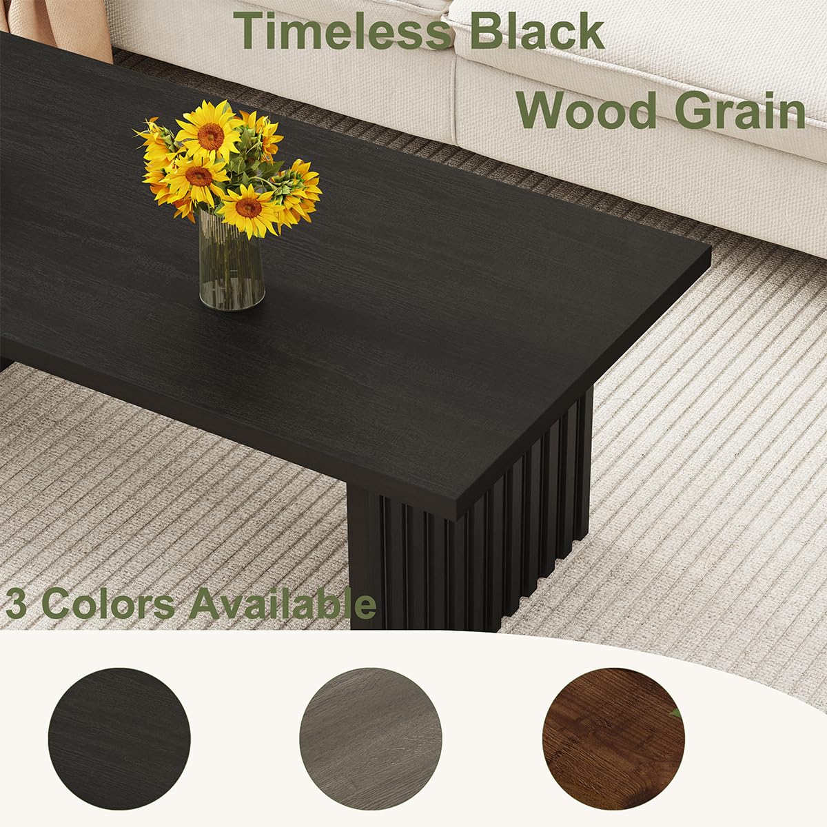 Black Oak Fluted Coffee Table 43 Inch