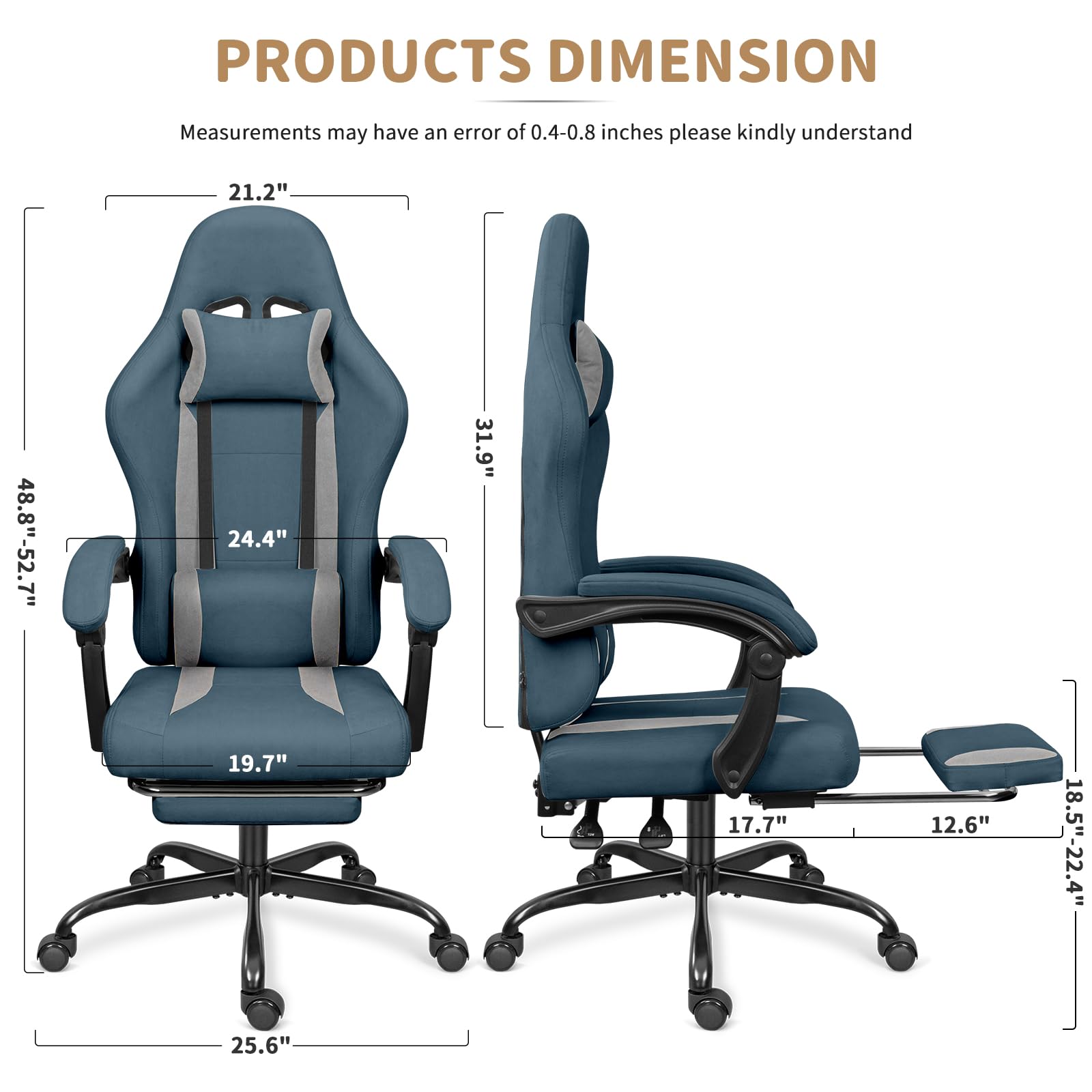 Breathable Fabric Gaming Chair with Footrest
