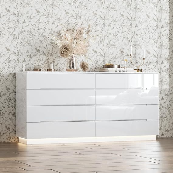 Modern High Gloss 6-Drawer Dresser with Asymmetrical Design