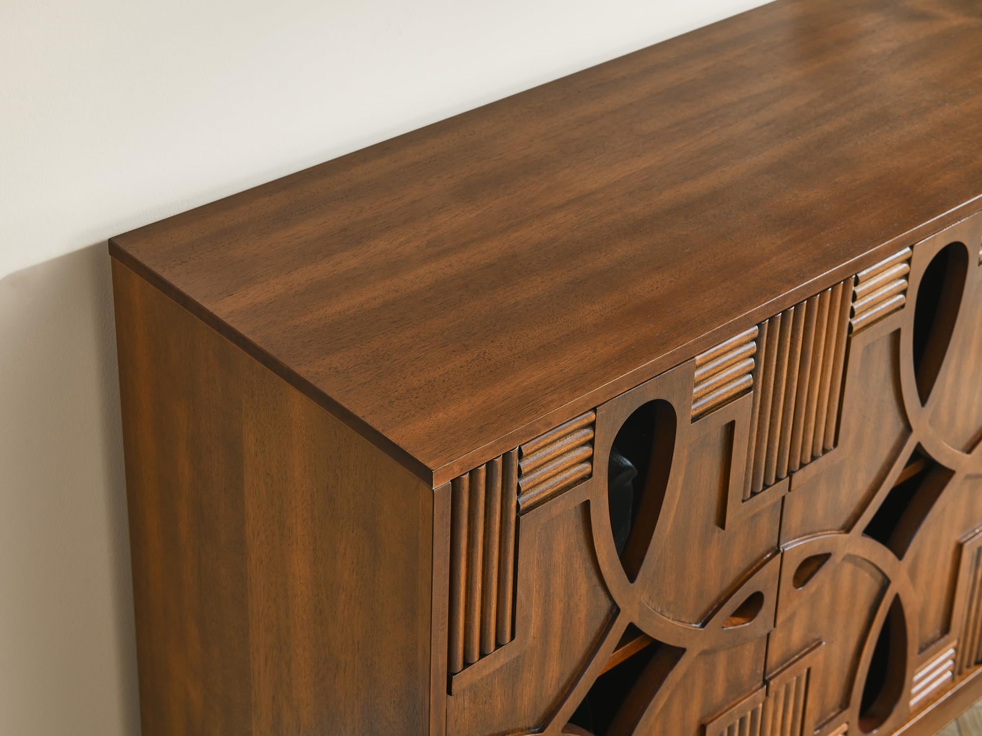 60" Mid Century Modern Sideboard Buffet with Carved Doors