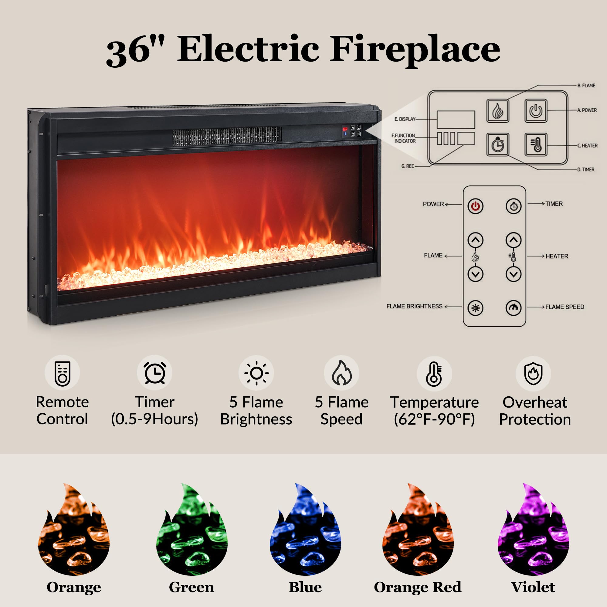 70" Fluted Fireplace TV Stand with Electric Fireplace