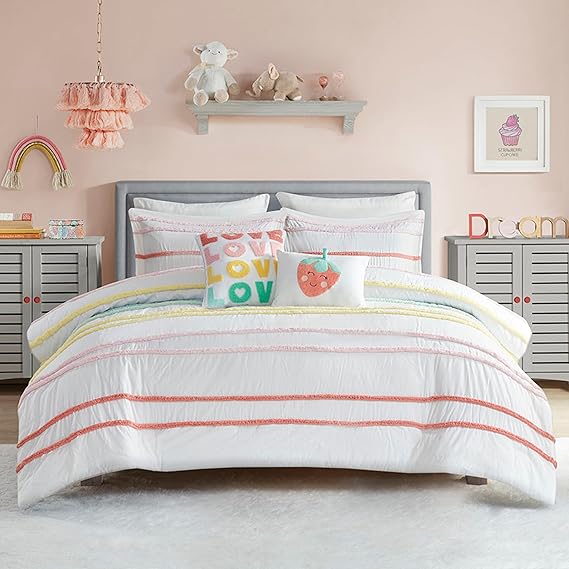 Full/Queen Pink Floral Comforter Set - 4 Piece Reversible Bedding