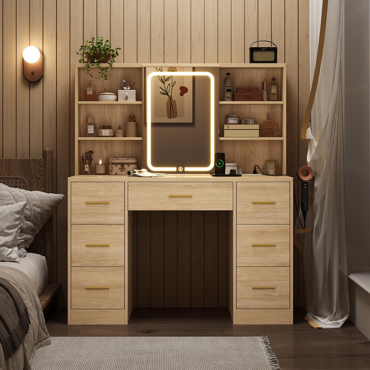 Large Vanity Desk with Mirror and Lights