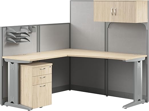 65W L-Shaped Cubicle Desk with Storage and Privacy Panels