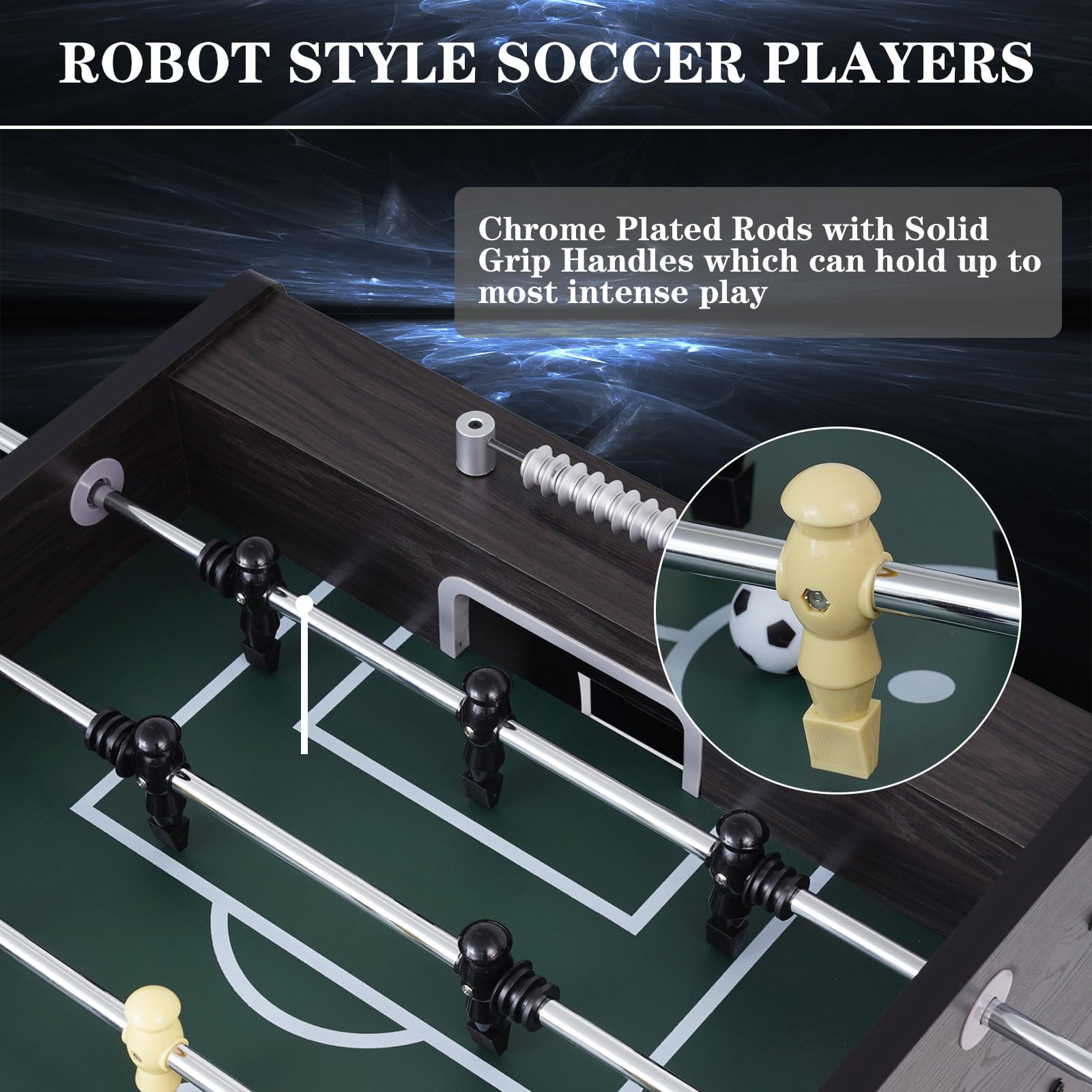 55 Inch Large Size Foosball Table for Adults, Kids, Competition Full Size Soccer Game Table Football Arcade with Leg Levelers, Heavy-Duty Legs & 2 Balls for Indoor Game Room (Brownish Wood Grain)