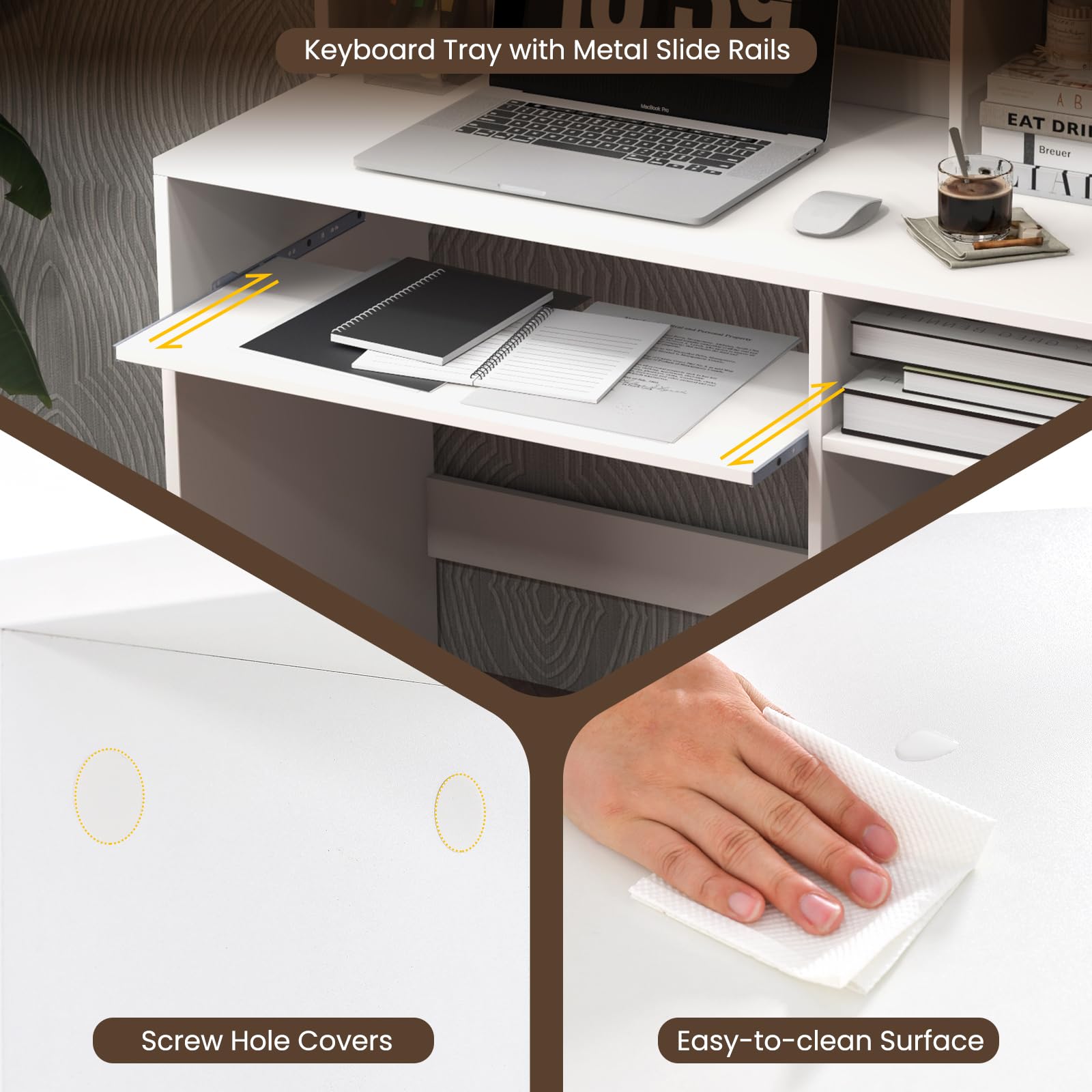 Computer Desk with Hutch 43.5 Inch - Keyboard Tray & Charging Station