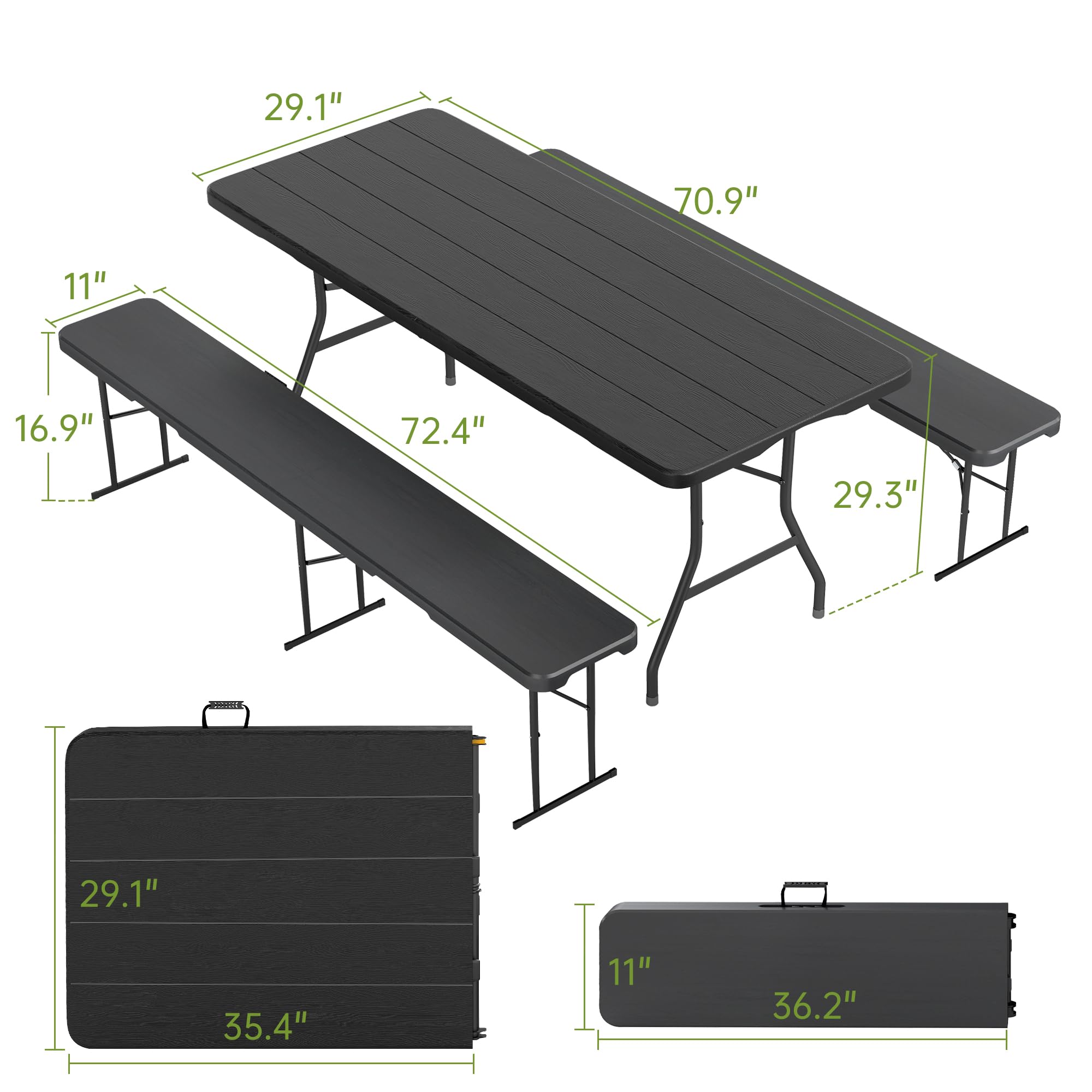 6' Folding Picnic Table with 2 Benches - 3 Piece Set