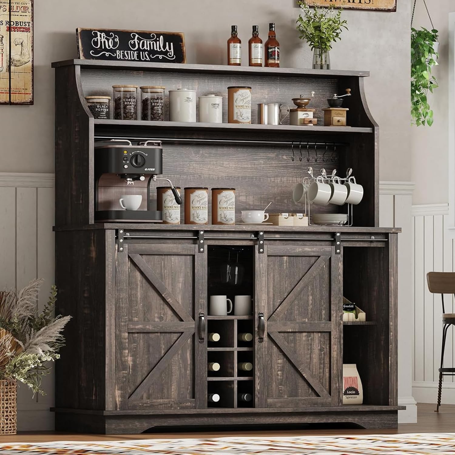 Farmhouse Coffee Bar Cabinet with Wine Storage