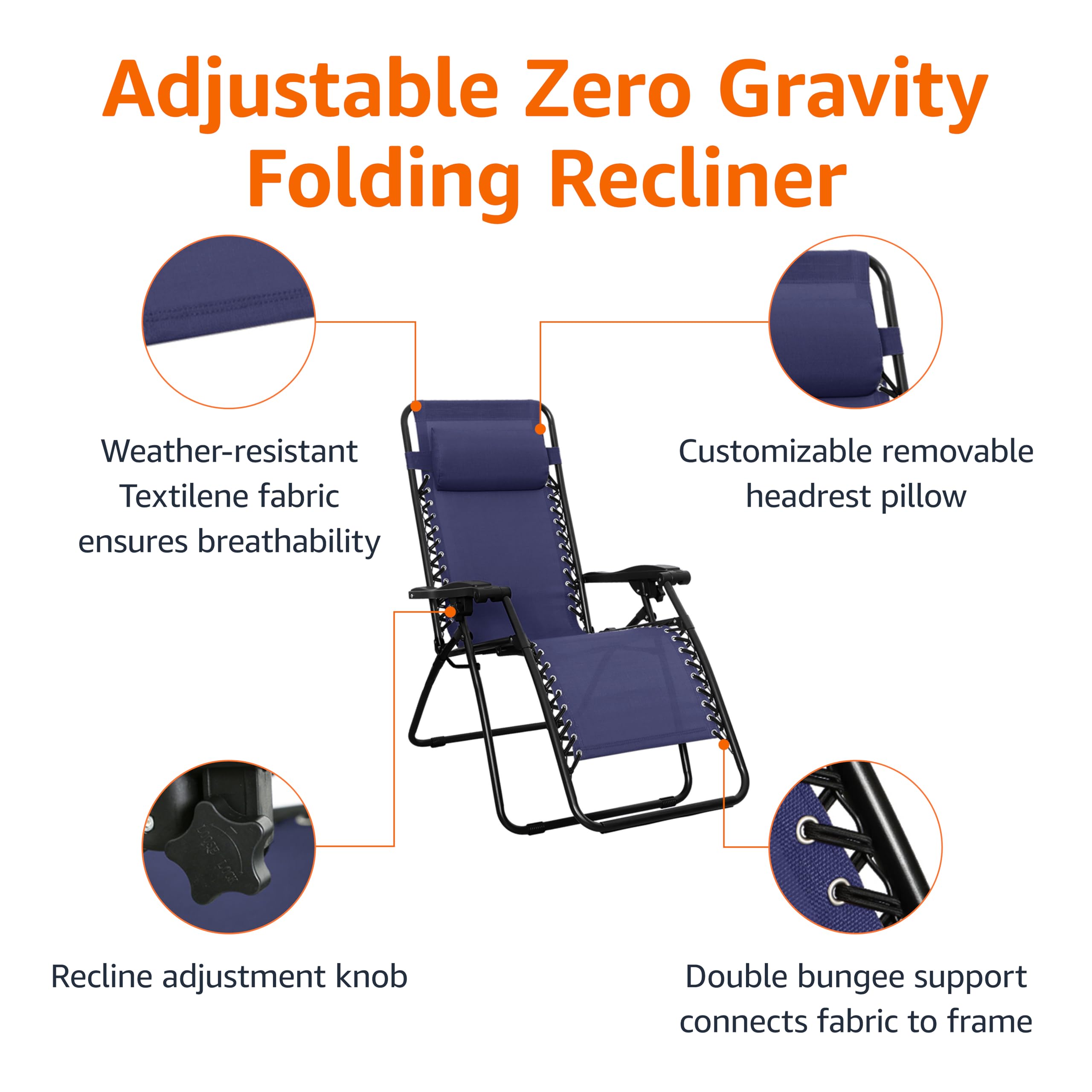 Zero Gravity Lounge Chair with Pillow - Folding Reclining Outdoor Patio Chair