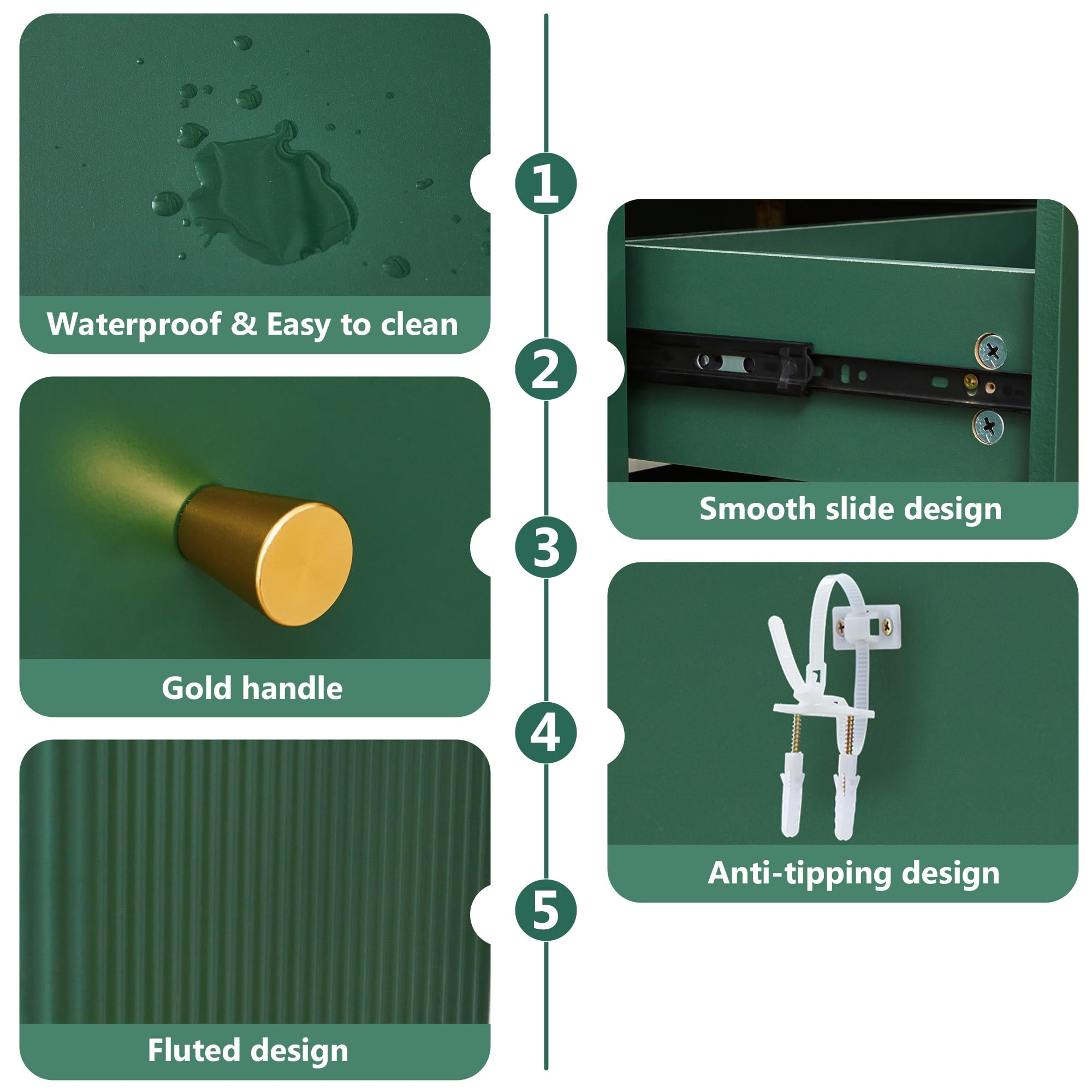 Fluted Console Table with Drawers and Storage Shelves