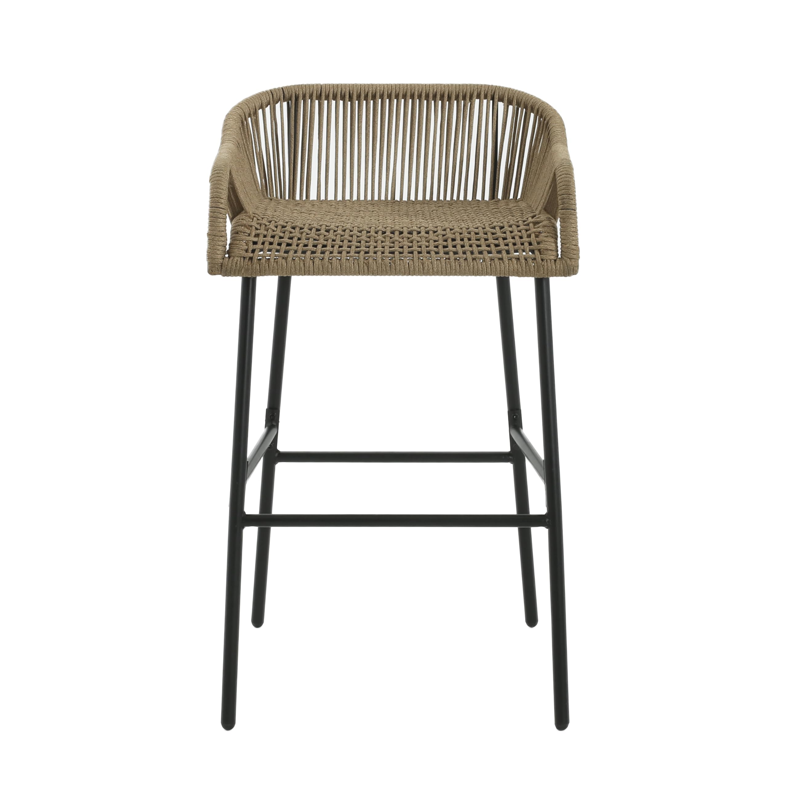 Outdoor Rope Weave Iron Barstools Set of 2