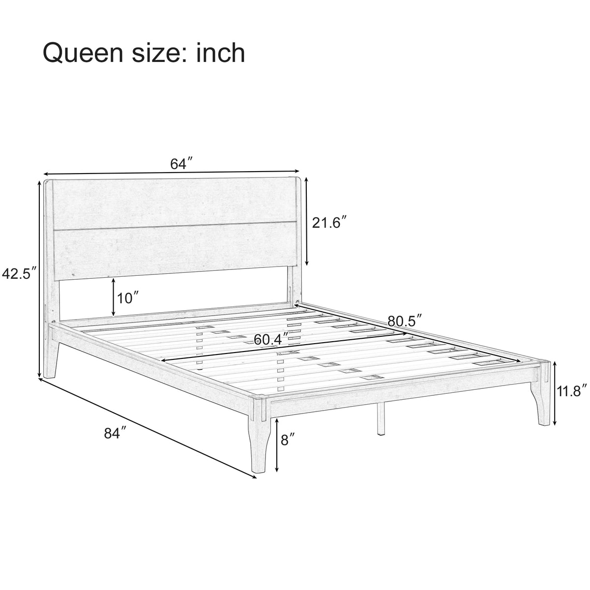 Queen Bamboo Platform Bed with Tall Headboard