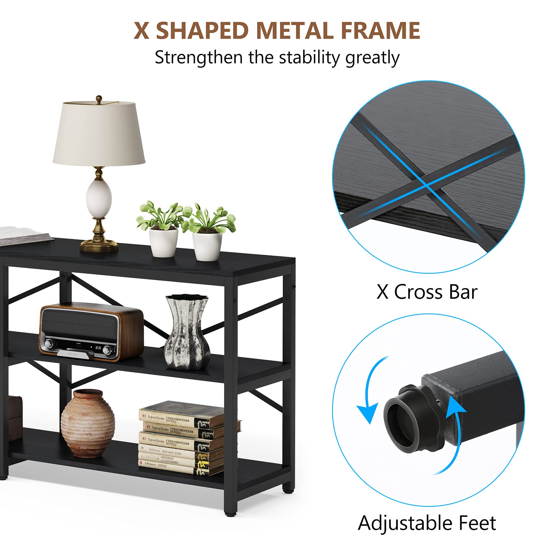 Extra Long Console Table with Storage Shelves