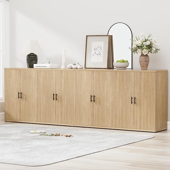 Black Fluted Sideboard Buffet Cabinet with Storage