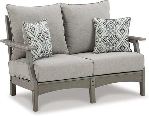 Outdoor Patio Sofa with All-Weather Cushion and 2 Throw Pillows