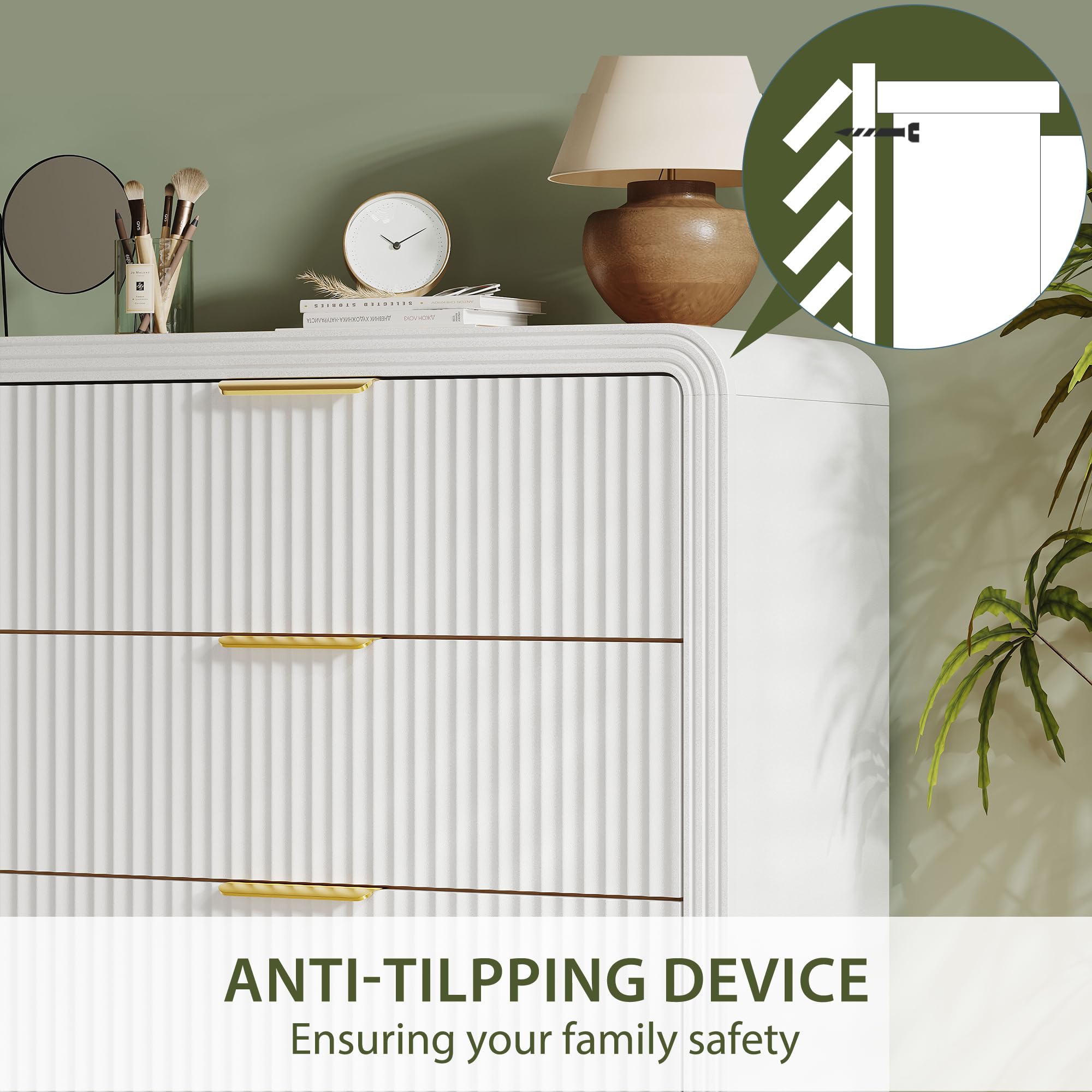 Fluted 5 Drawer Dresser 48 Inch Tall White