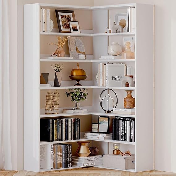 L-Shaped Corner Bookshelf 6-Tier Storage Display