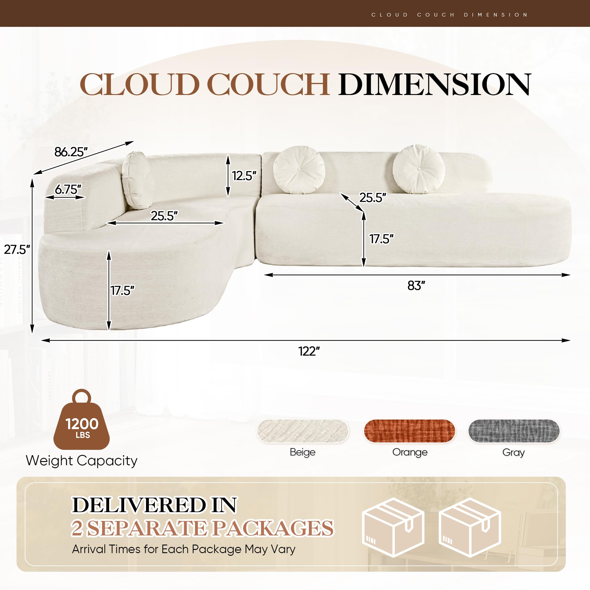 Curved Sectional Sofa L-Shaped 4 Seater