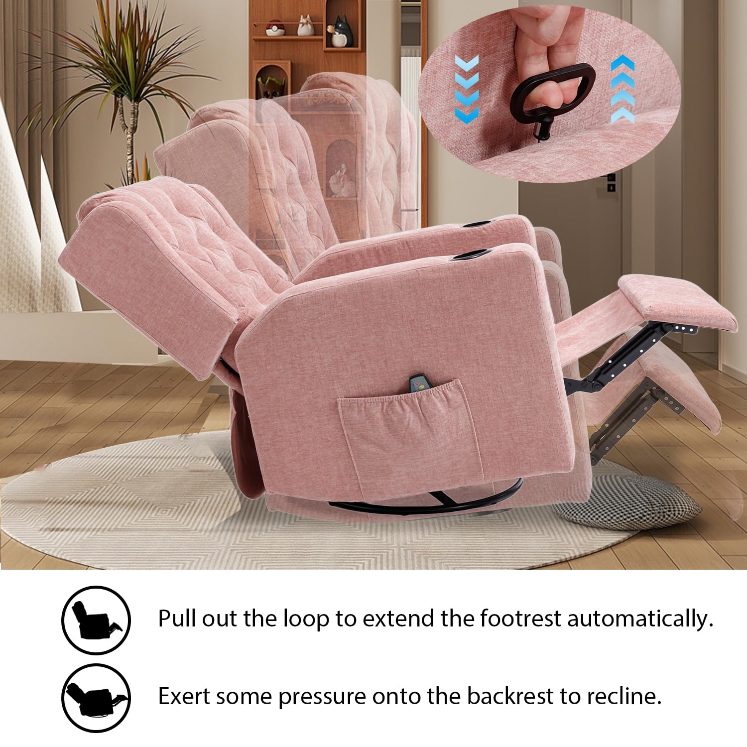 Oversized Swivel Rocker Recliner with Massage
