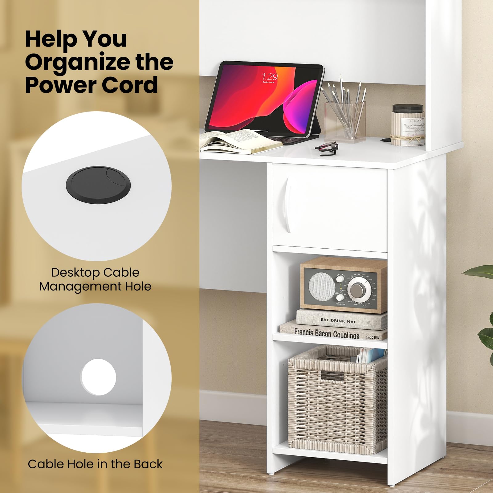 White Desk with Hutch and Bookshelf