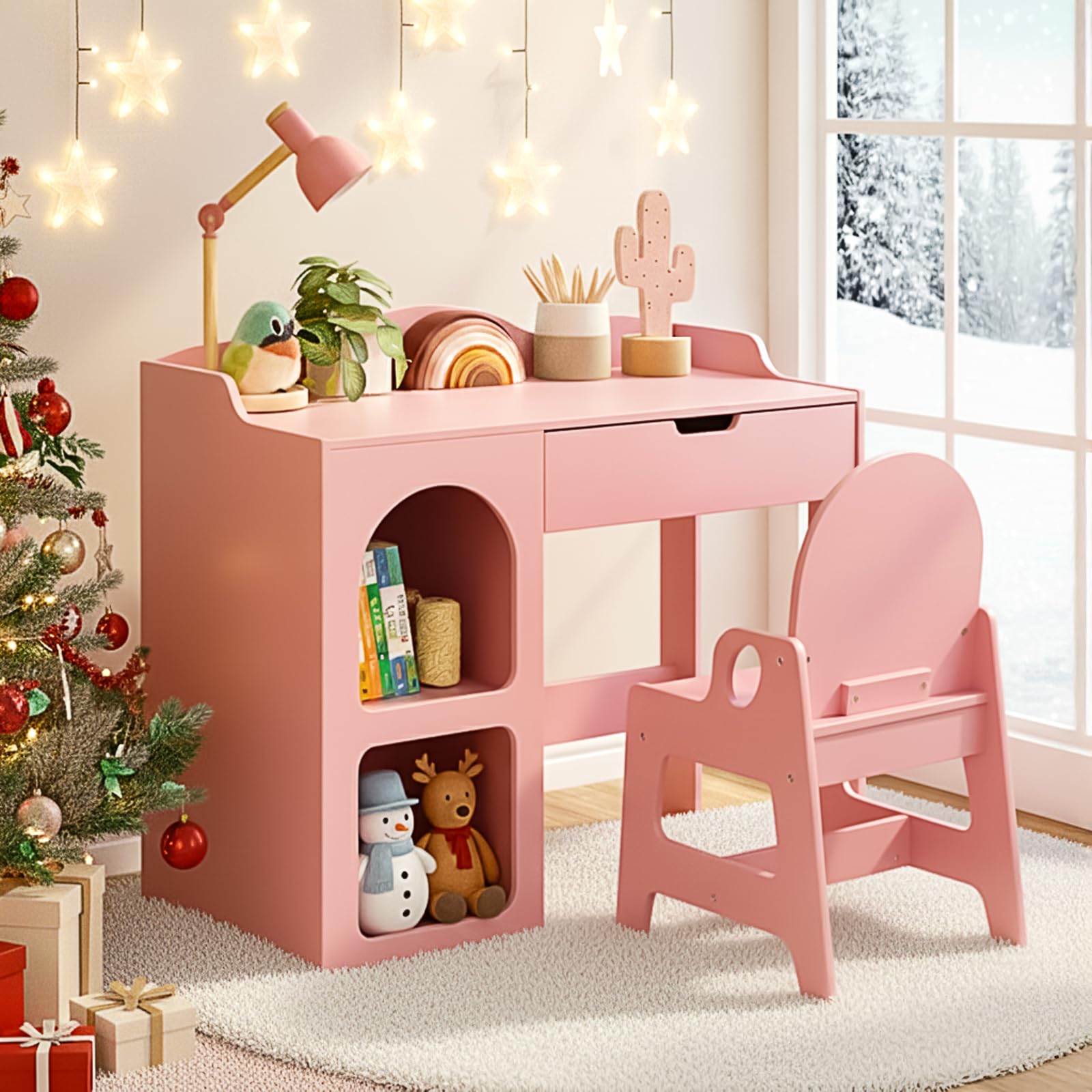 Kids Study Table and Chair Set with Storage