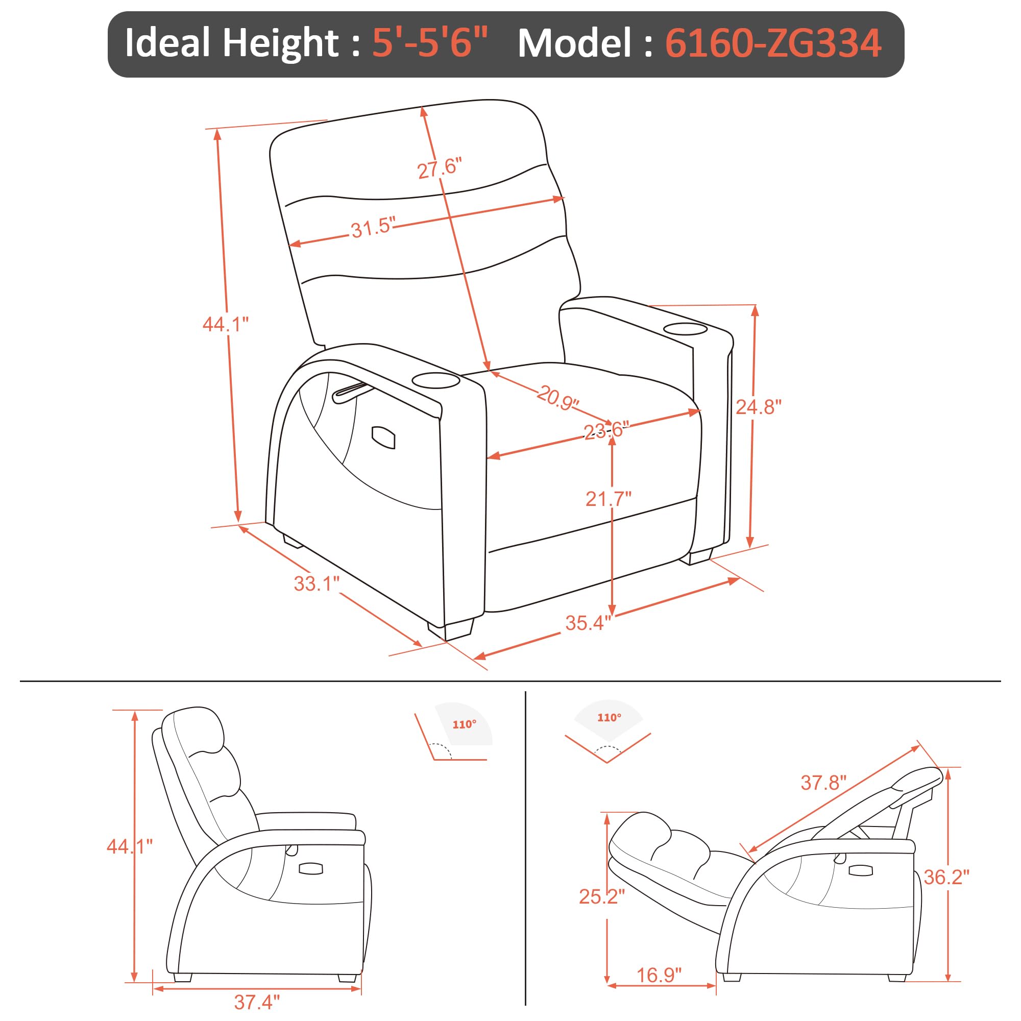 MCombo Power Zero Gravity Recliner Chair with Adjustable Headrest for Living Room, Fabric ZG334 (Beige)