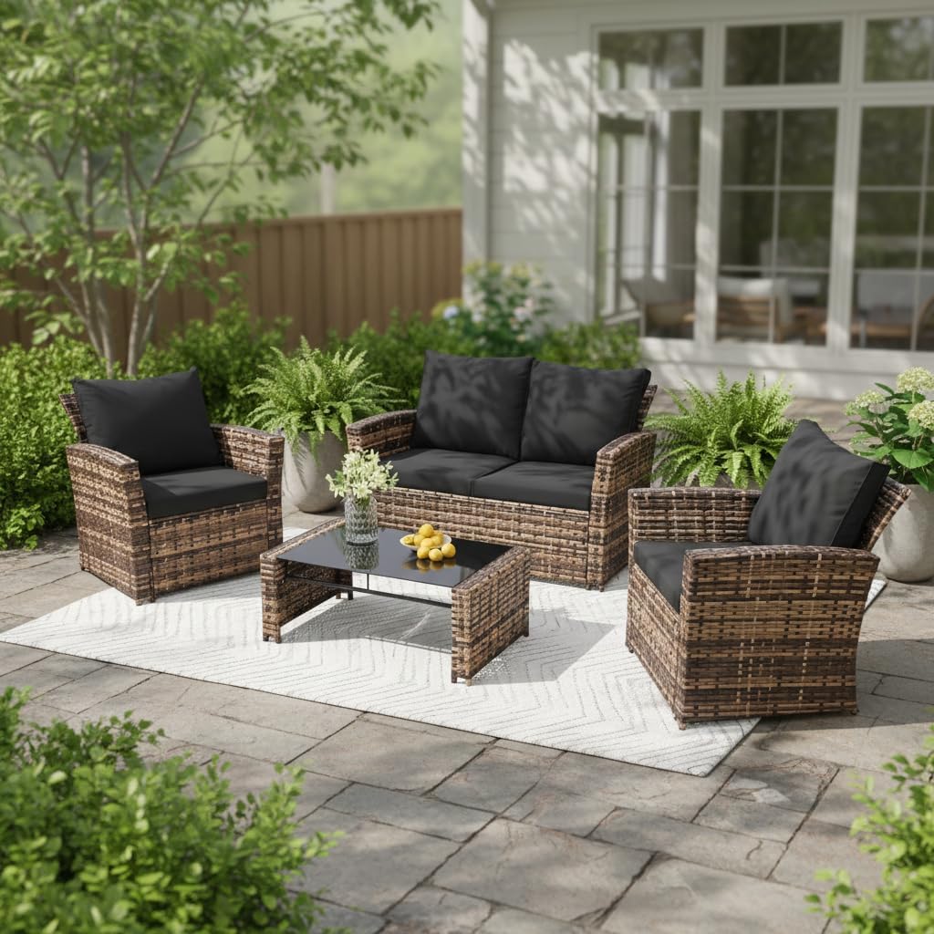 4 Piece Outdoor Wicker Patio Furniture Set