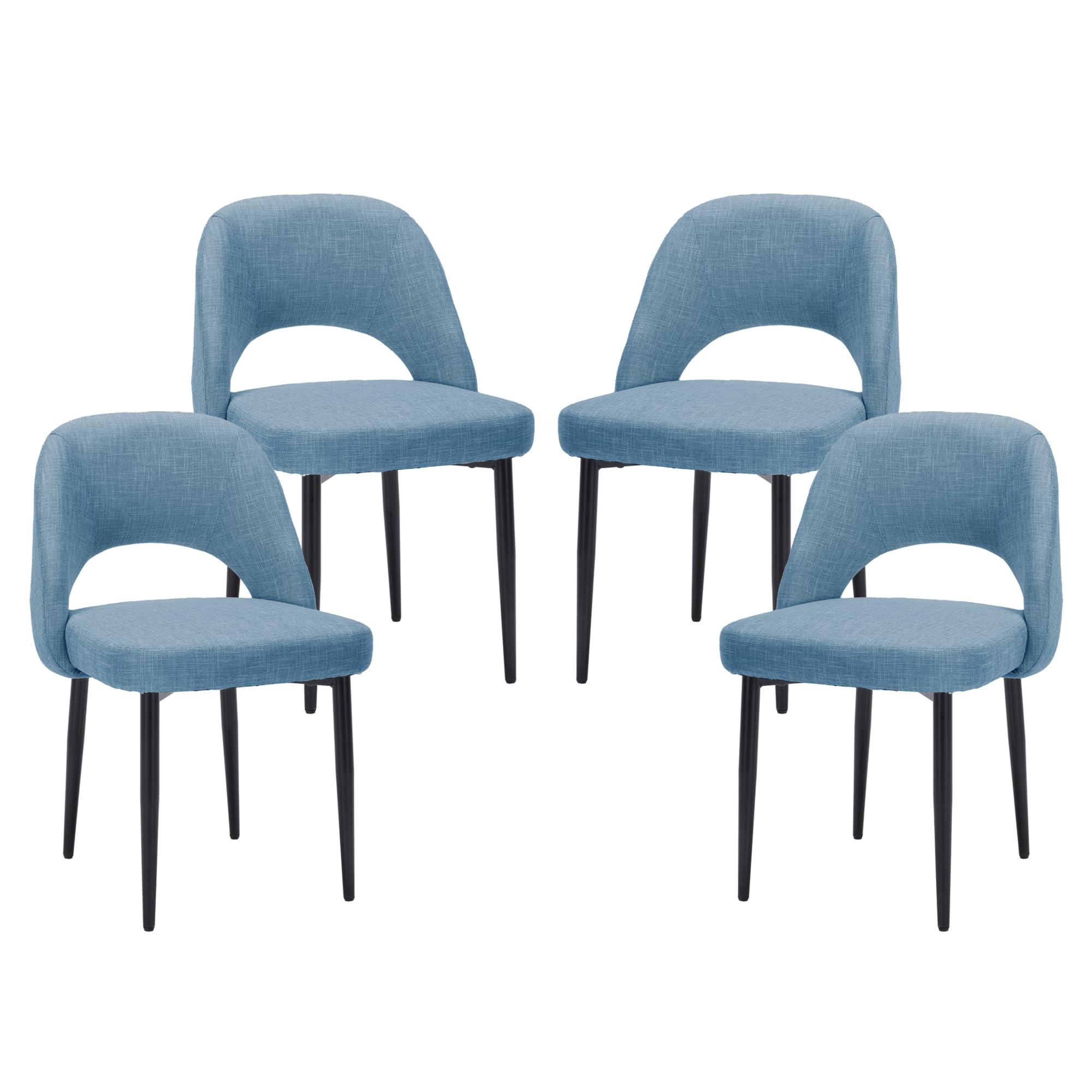 Modern Fabric Dining Chairs Set of 4 - Blue Upholstered Kitchen Chairs