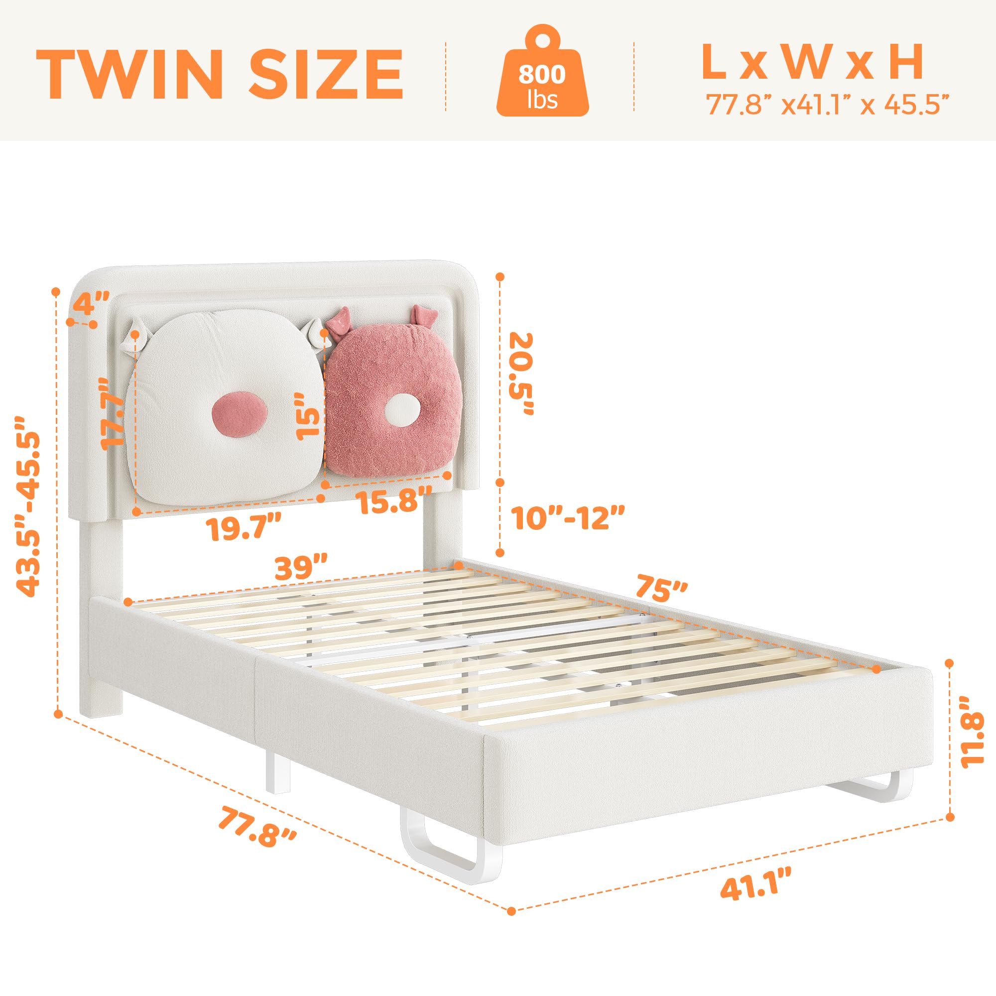 Twin Upholstered Bed Frame with LED Lights and Adjustable Headboard