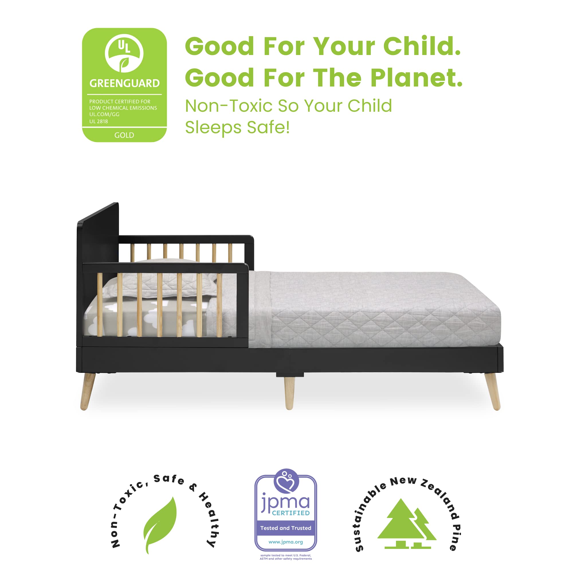 Logan Wood Toddler Bed with Safety Guardrails