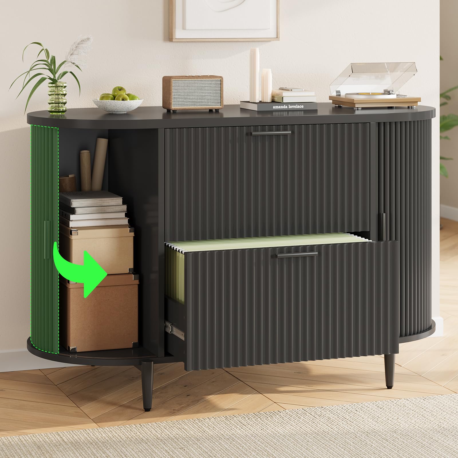 2-Drawer Filing Cabinet with Sliding Door Storage