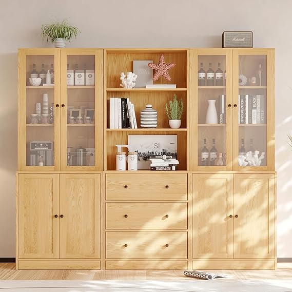 Storage Cabinet with Glass Doors and Drawers